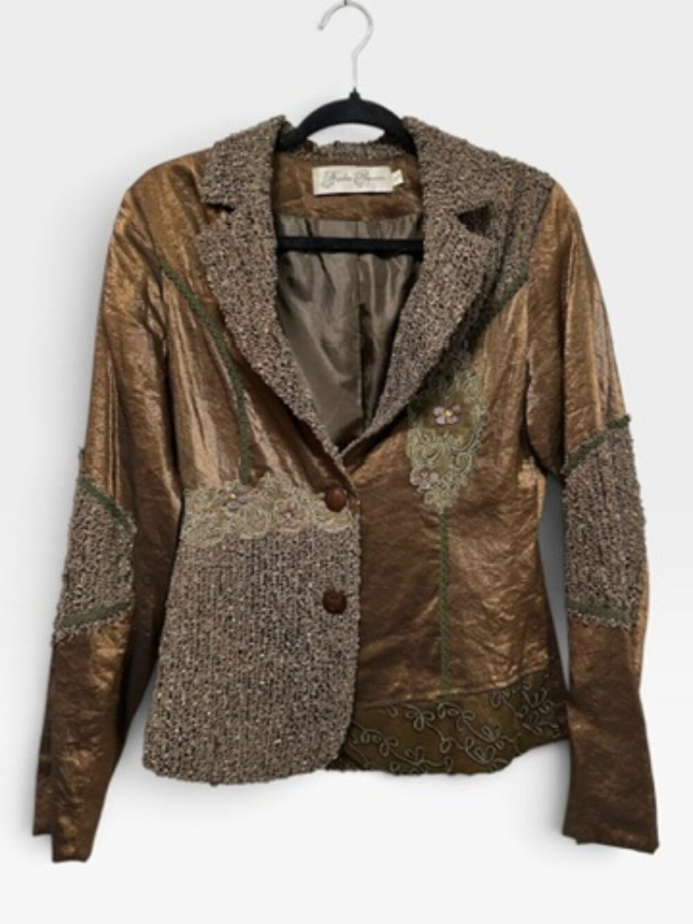 Vintage Hopeless Romantic Bronze Mixed Media Patchwork Blazer Jacket Large